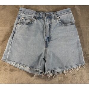 Levi's Premium Big E High Loose Denim Shorts Jorts Womens 26 Blue Light Raw Hem